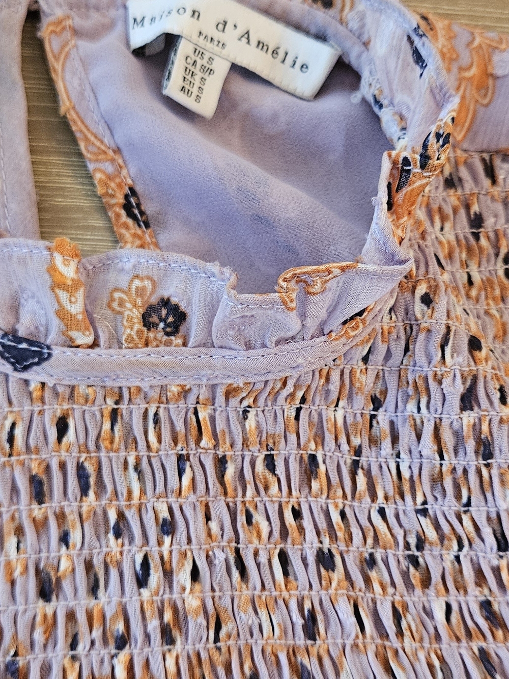 Maison D'Amelie Lavender Floral Smocked Blouse
